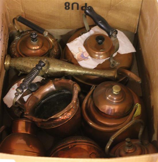 5 copper kettles and other metalware